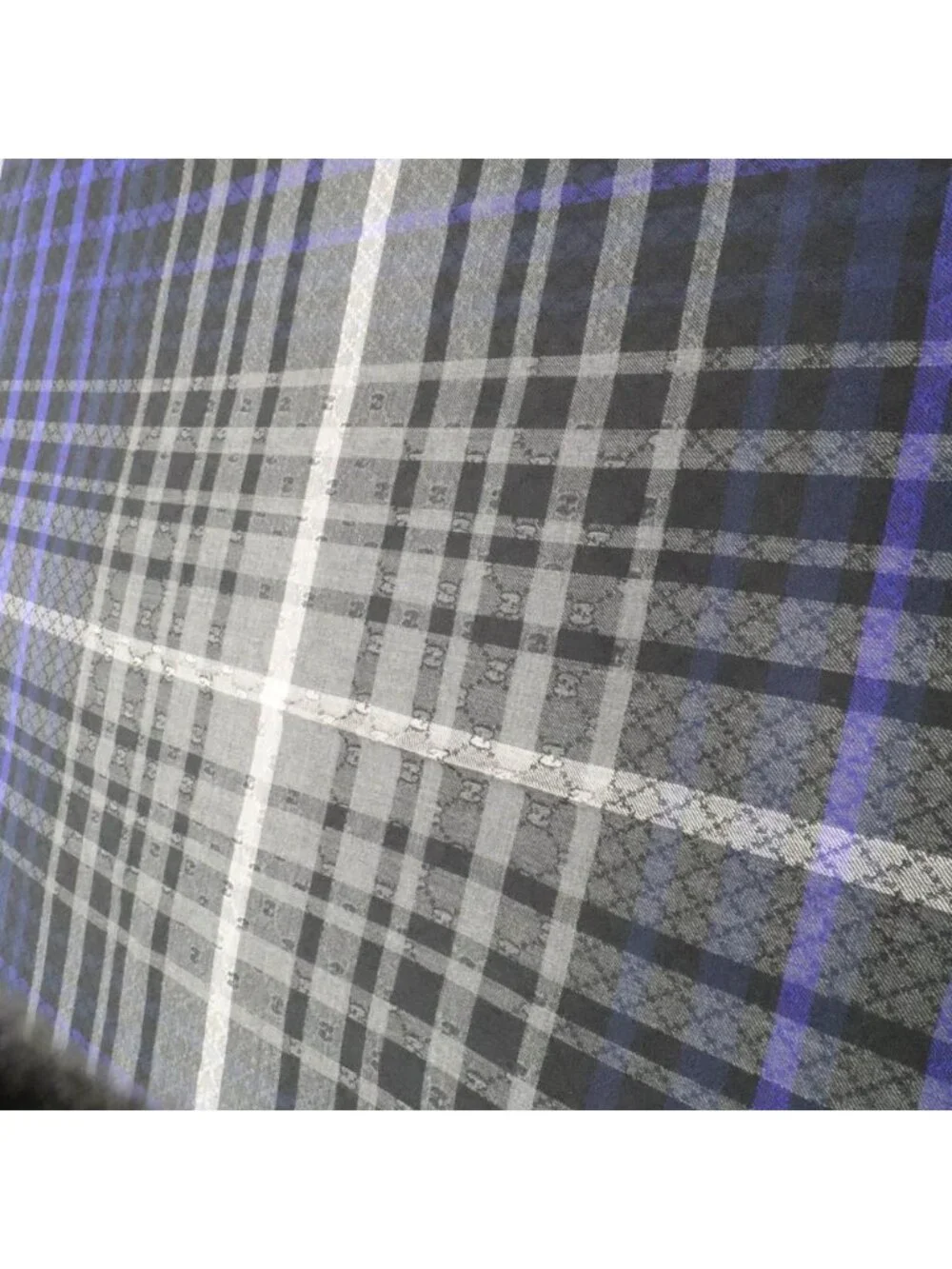 Gucci Shawl Check Pattern Gray Blue Wool 70% Silk Scarf